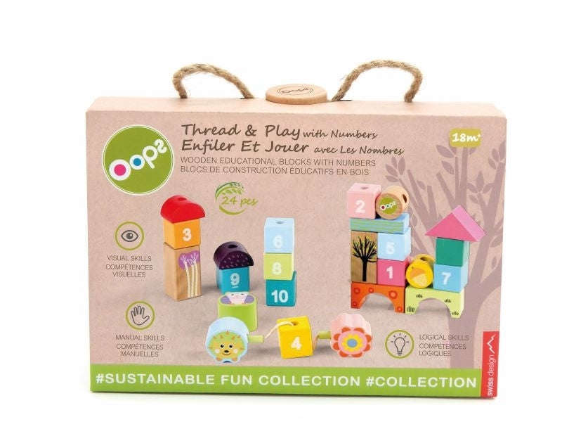 Joc lemn Insiruit si Blocuri 24 buc – Thread & Play Blocks