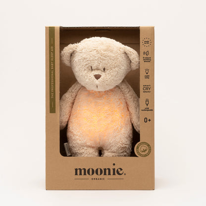 Jucarie muzicala Sunete Albe cu Lampa incorporata Moonie – Ursulet Sand Bumbac Organic