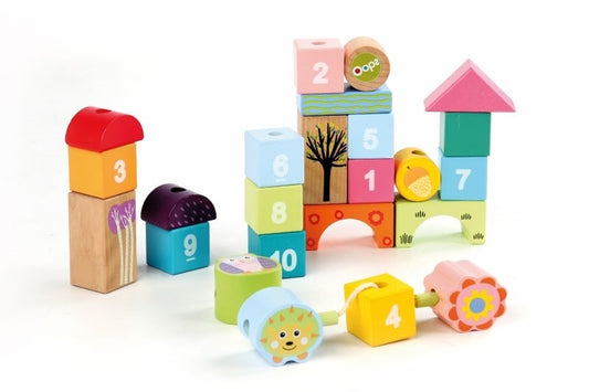 Joc lemn Insiruit si Blocuri 24 buc – Thread & Play Blocks